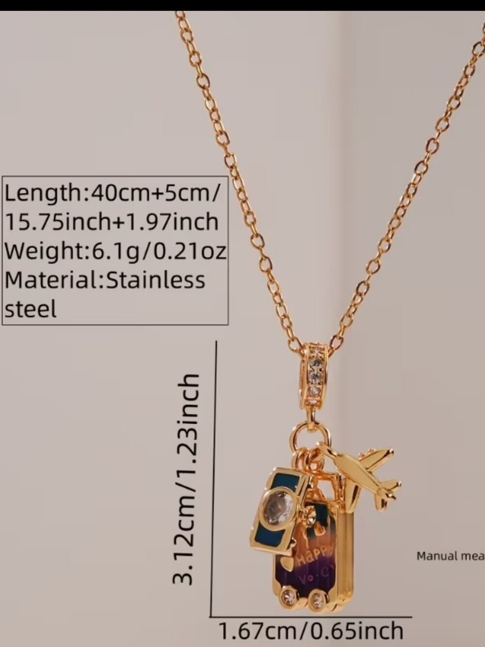 Travel Suitcase Charm Necklace Gold Airplane Passport Vacation Pendant Gift - Picture 6 of 14